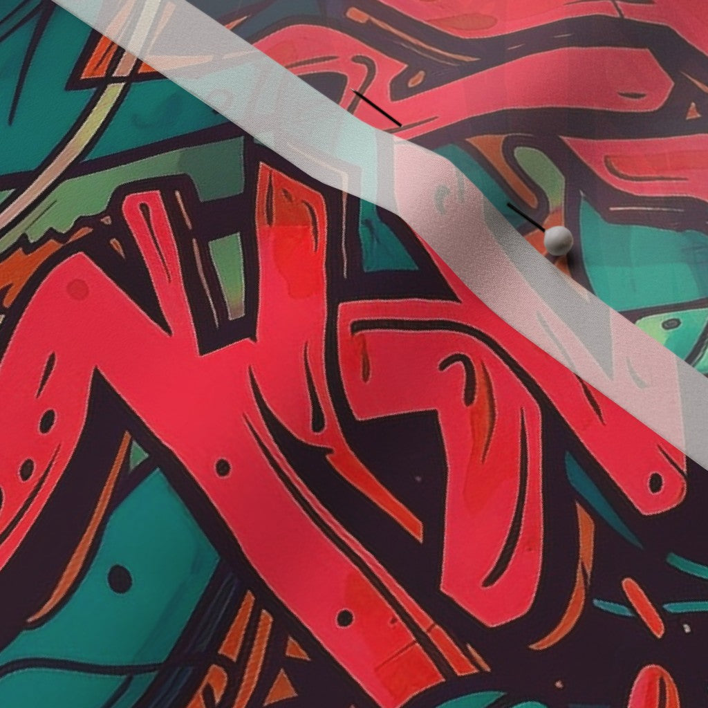 Graffiti Wildstyle (Red & Cyan) Poly Crepe de Chine Printed Fabric by Studio Ten Design