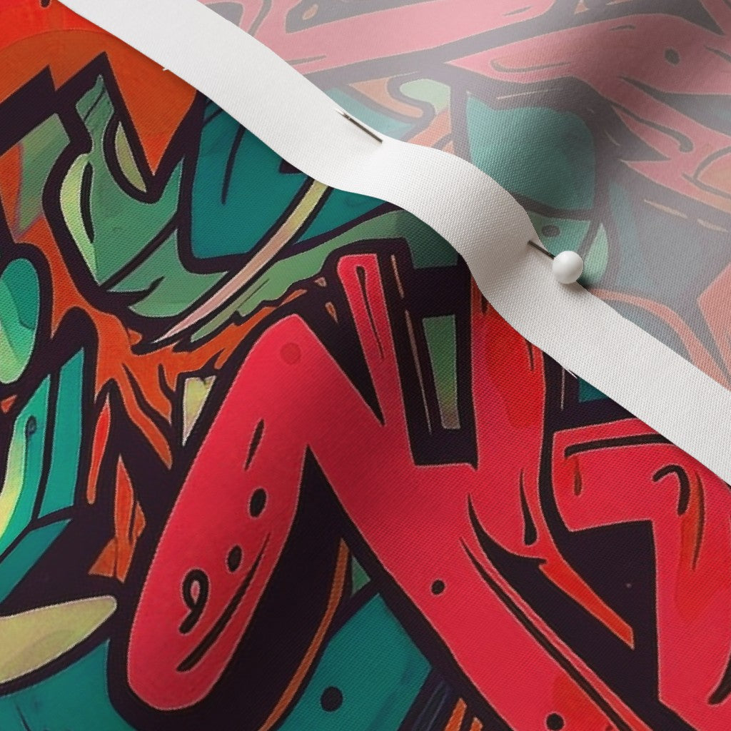 Graffiti Wildstyle (Red & Cyan) Cotton Poplin Printed Fabric by Studio Ten Design
