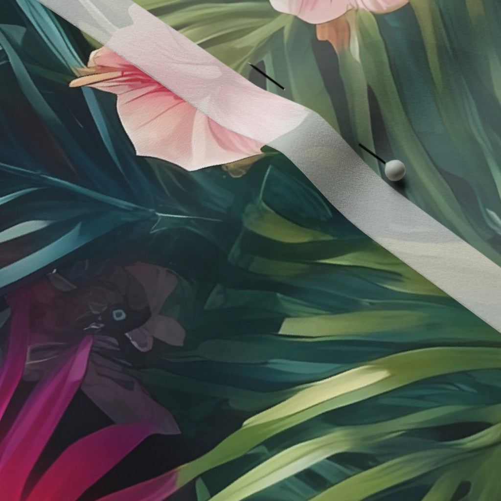 Tropical Jungle (Dark 1) Poly Crepe de Chine Printed Fabric by Studio Ten Design