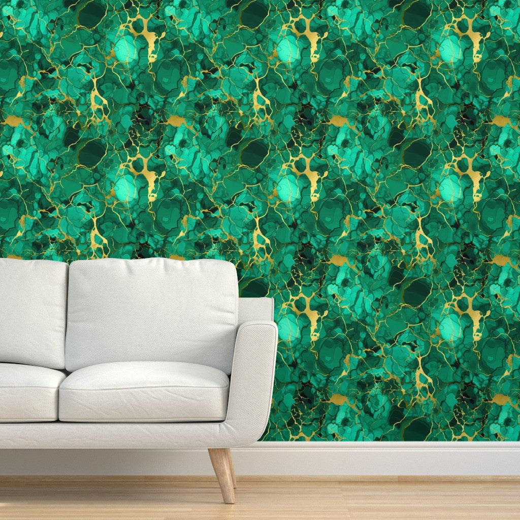 Faux Malachite & Gold Wallpaper by Studio Ten Design