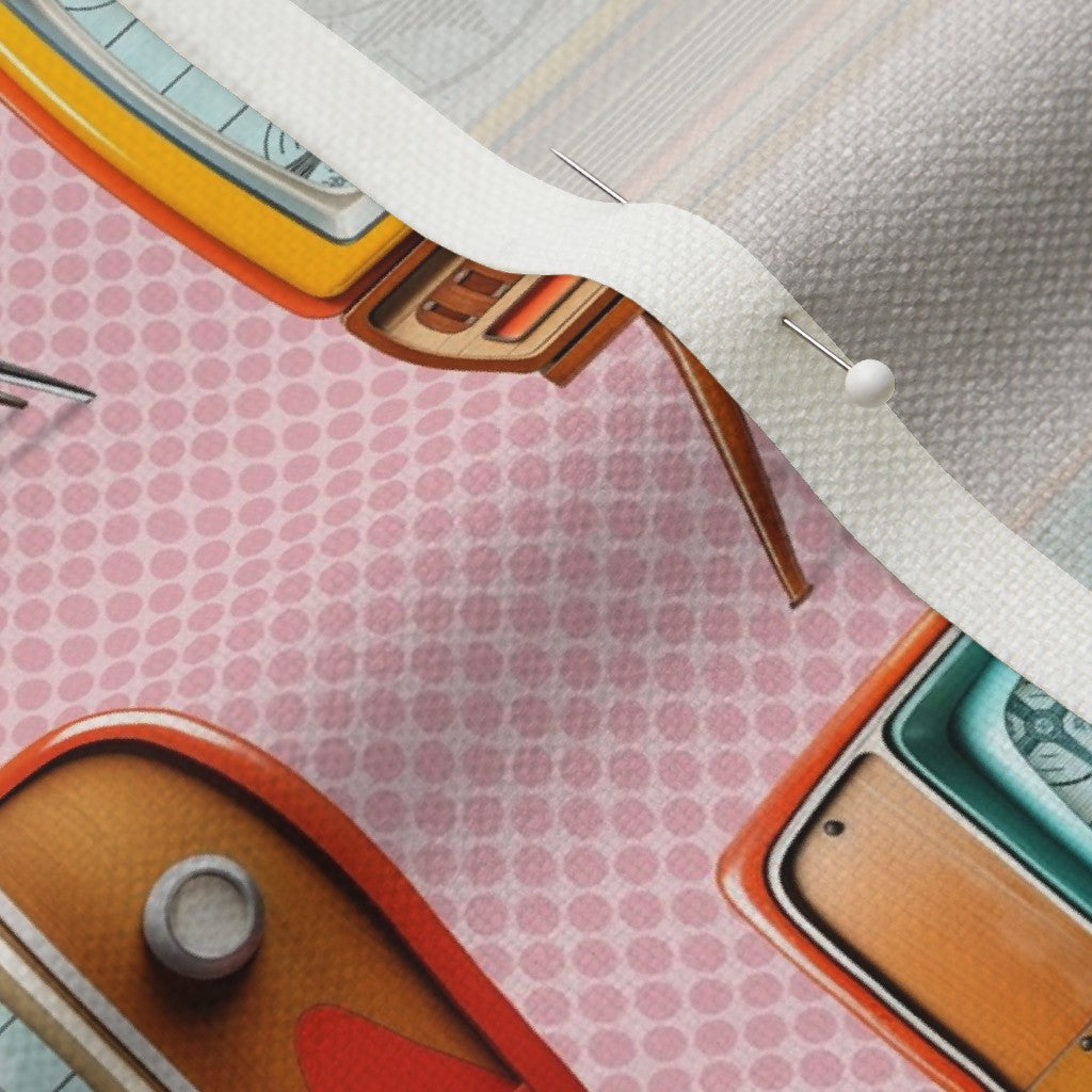 Retro TVs Pink Performance Linen Printed Fabric by Studio Ten Design