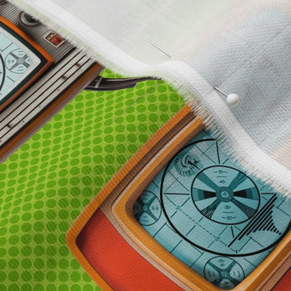 Retro TVs Lime Organic Sweet Pea Gauze Printed Fabric by Studio Ten Design