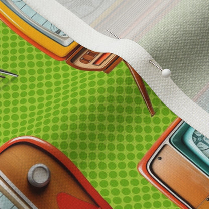 Retro TVs Lime Performance Linen Printed Fabric by Studio Ten Design