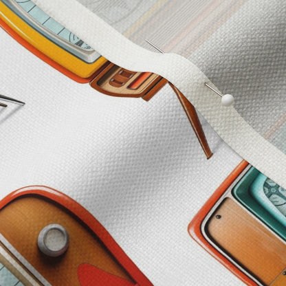 Retro TVs White Performance Linen Printed Fabric by Studio Ten Design