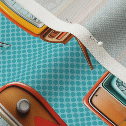 Retro TVs Aqua Performance Linen Printed Fabric by Studio Ten Design