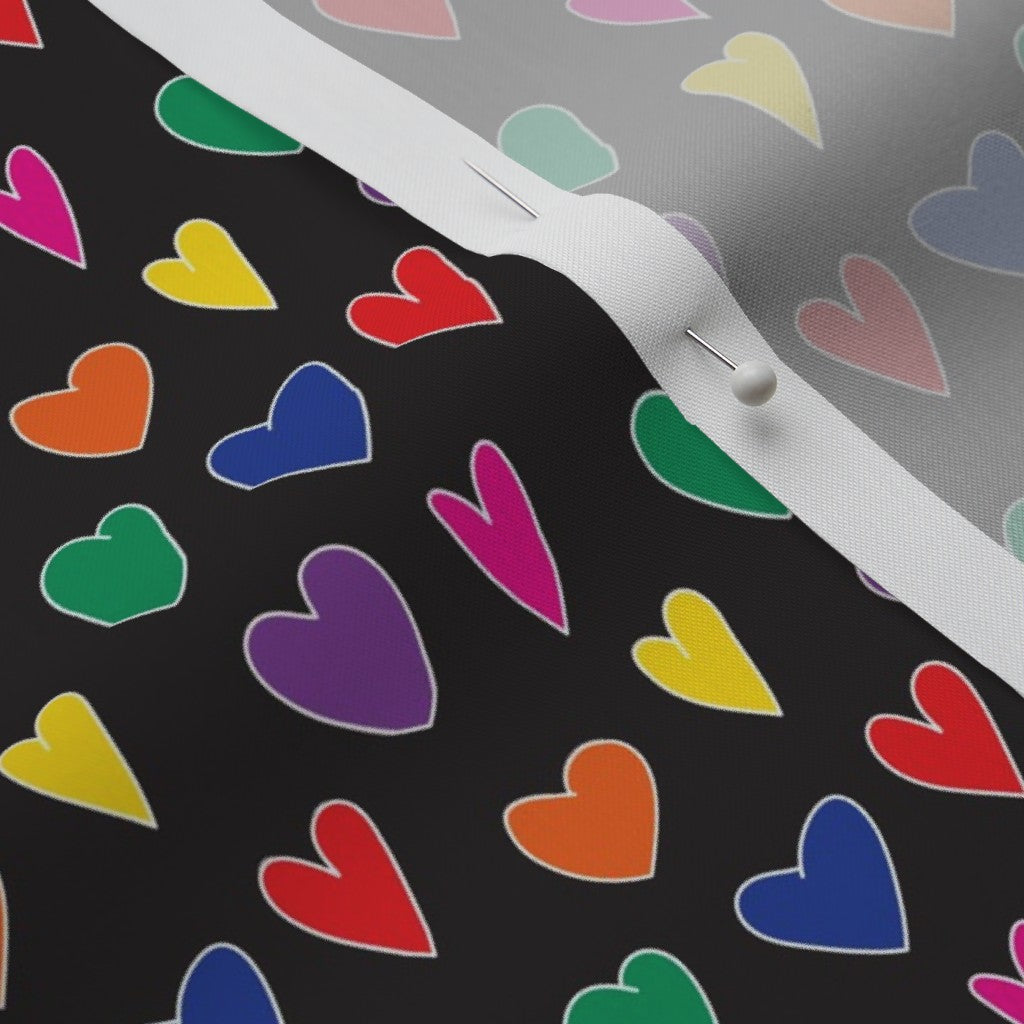 Mini Rainbow Hearts Black Wide Cotton Sateen 3.5 oz Printed Fabric by Studio Ten Design