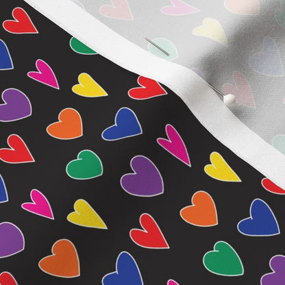 Mini Rainbow Hearts Black Wide Cotton Sateen 6.5 oz Printed Fabric by Studio Ten Design