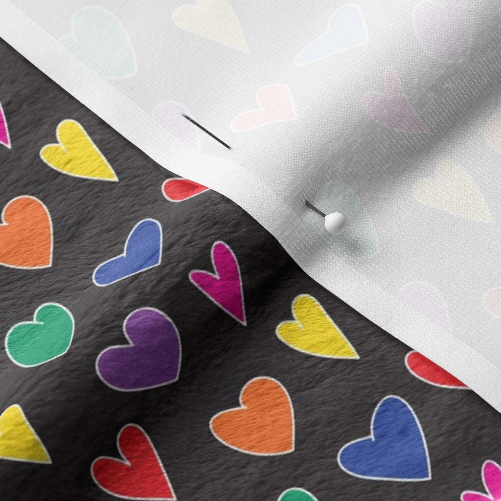 Mini Rainbow Hearts Black Minky Printed Fabric by Studio Ten Design