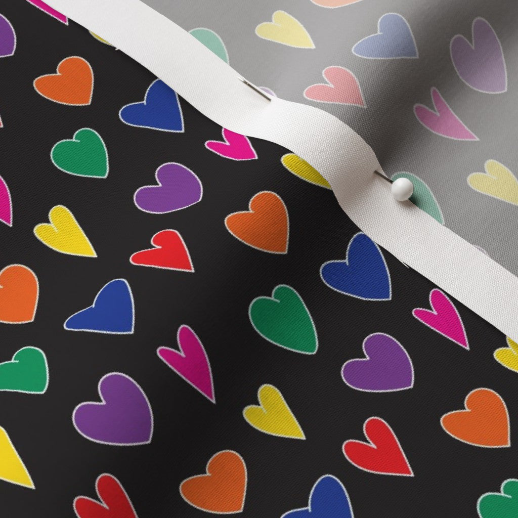 Mini Rainbow Hearts Black Cotton Poplin Printed Fabric by Studio Ten Design