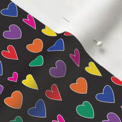 Mini Rainbow Hearts Black Organic Cotton Knit Printed Fabric by Studio Ten Design