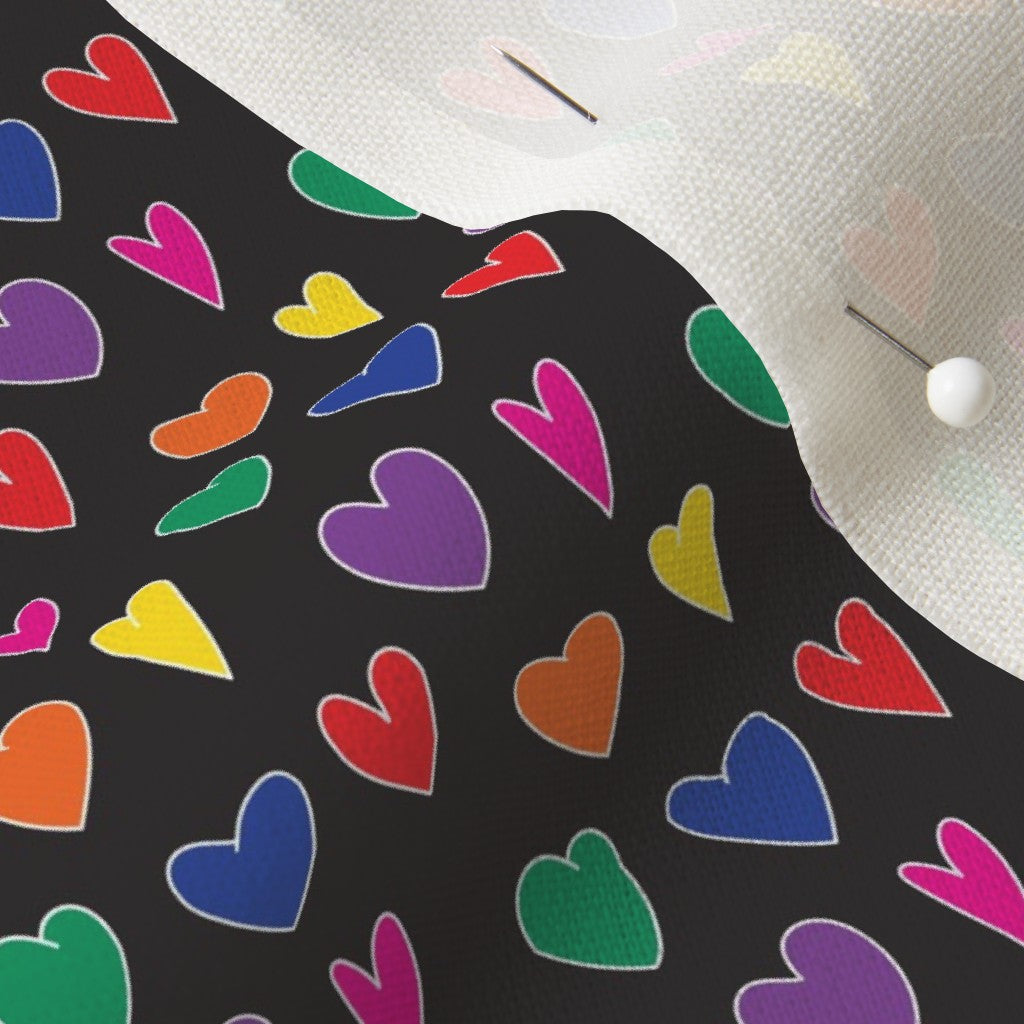 Mini Rainbow Hearts Black Essex Linen Printed Fabric by Studio Ten Design