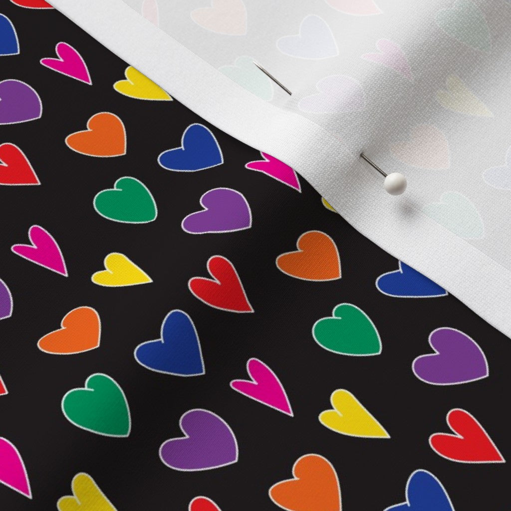 Mini Rainbow Hearts Black Sport Lycra® Printed Fabric by Studio Ten Design