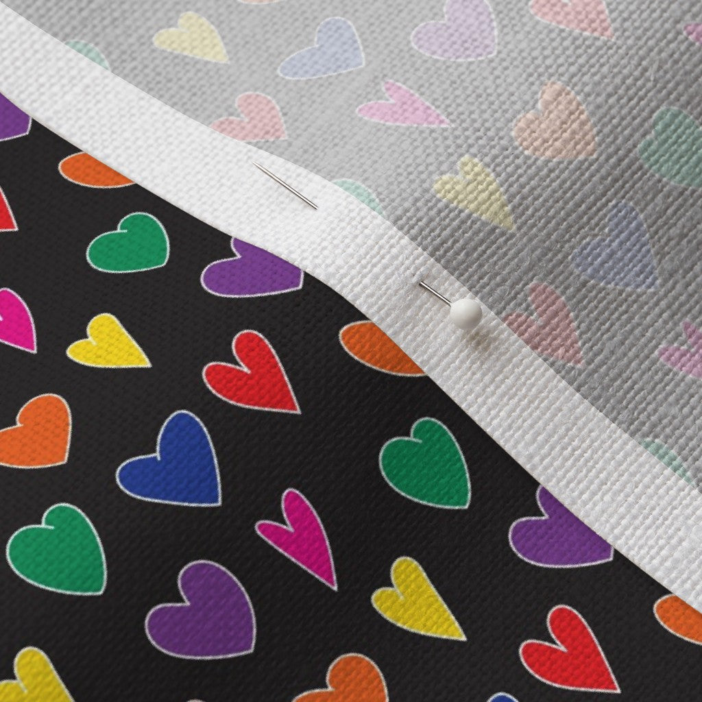 Mini Rainbow Hearts Black Belgian Linen™ Printed Fabric by Studio Ten Design