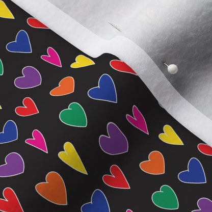 Mini Rainbow Hearts Black Polartec® Fleece Printed Fabric by Studio Ten Design