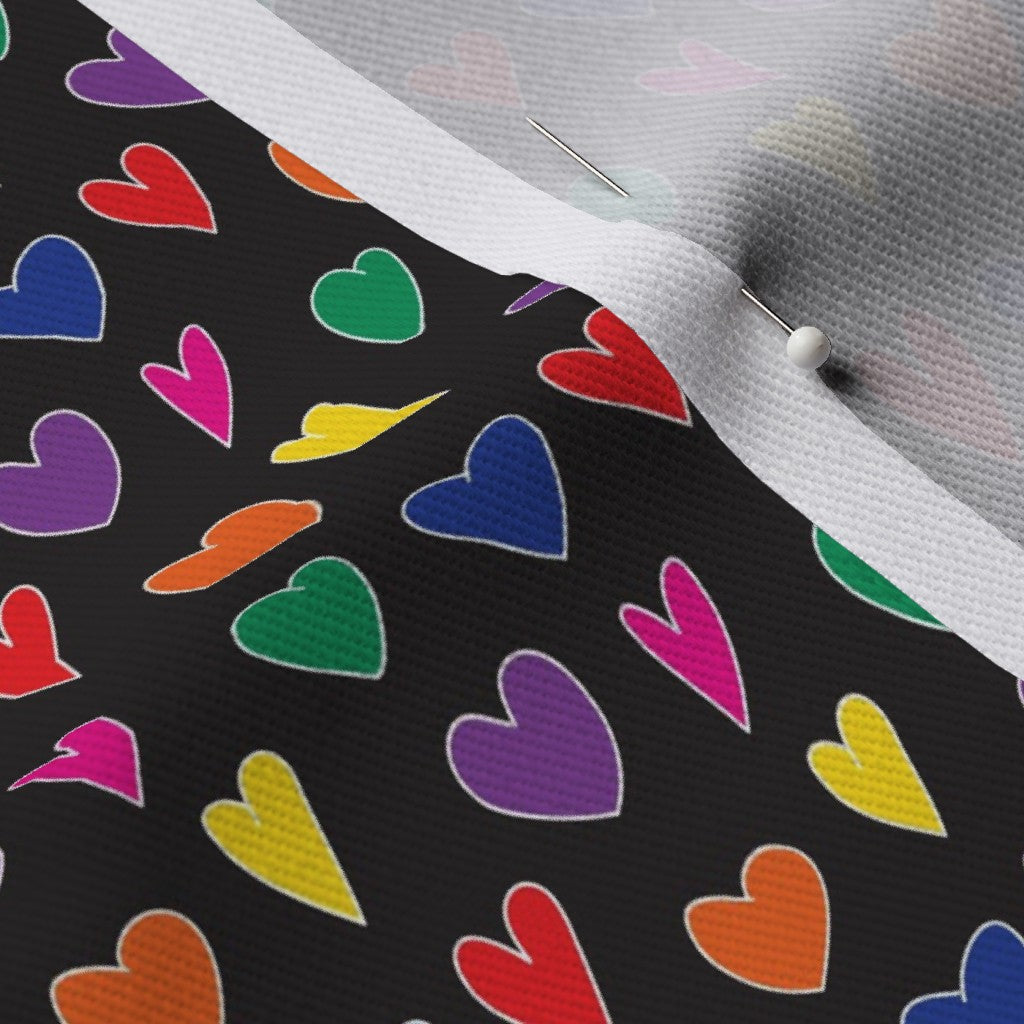 Mini Rainbow Hearts Black Dogwood Denim Printed Fabric by Studio Ten Design