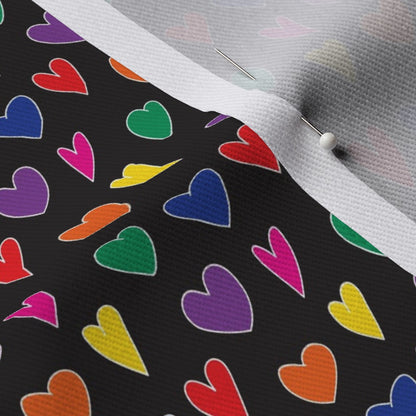 Mini Rainbow Hearts Black Dogwood Denim Printed Fabric by Studio Ten Design