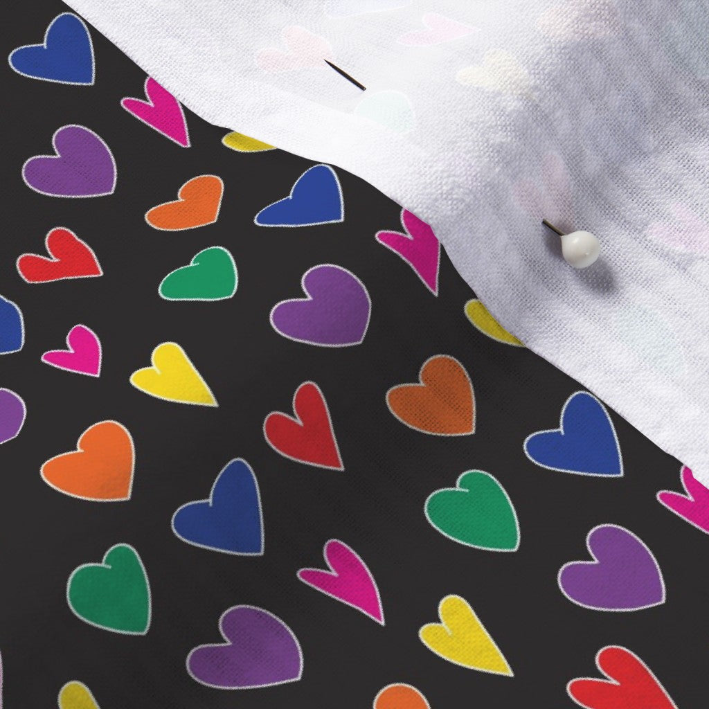 Mini Rainbow Hearts Black Seersucker Printed Fabric by Studio Ten Design