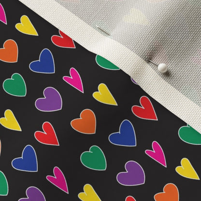 Mini Rainbow Hearts Black Celosia Velvet™ Printed Fabric by Studio Ten Design