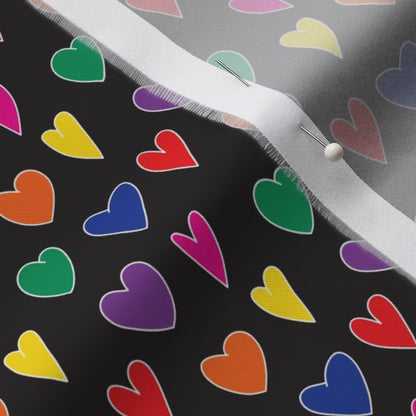 Mini Rainbow Hearts Black Organic Cotton Sateen Printed Fabric by Studio Ten Design