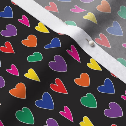 Mini Rainbow Hearts Black Sport Piqué Printed Fabric by Studio Ten Design