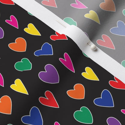 Mini Rainbow Hearts Black Modern Jersey Printed Fabric by Studio Ten Design