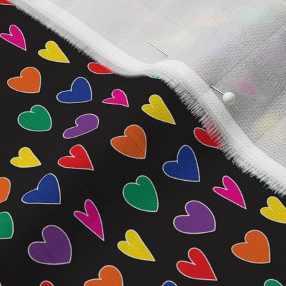 Mini Rainbow Hearts Black Organic Sweet Pea Gauze Printed Fabric by Studio Ten Design