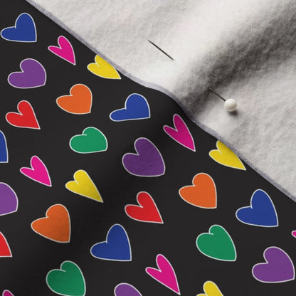 Mini Rainbow Hearts Black Performance Velvet Printed Fabric by Studio Ten Design