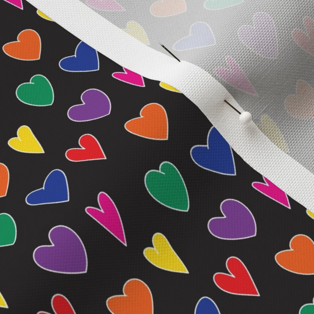 Mini Rainbow Hearts Black Recycled Canvas Printed Fabric by Studio Ten Design