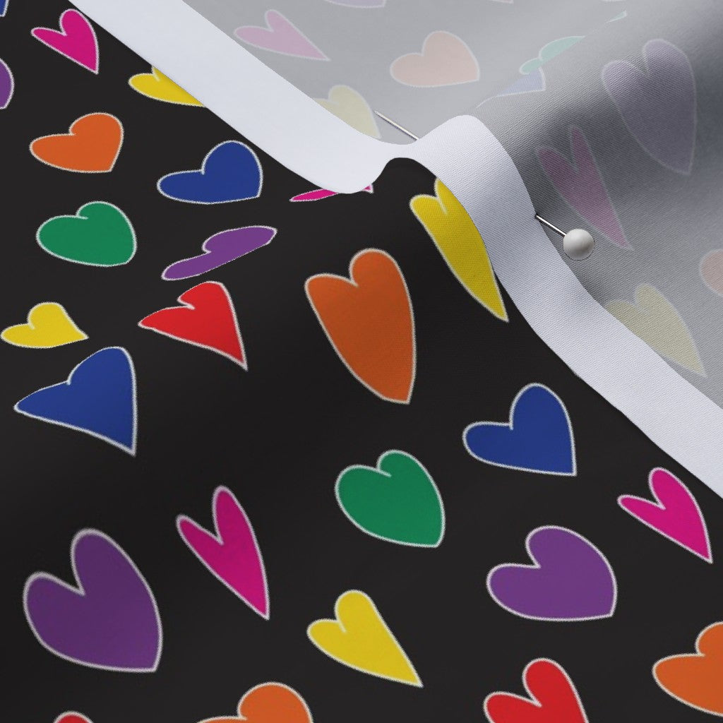 Mini Rainbow Hearts Black Cotton Lawn Printed Fabric by Studio Ten Design