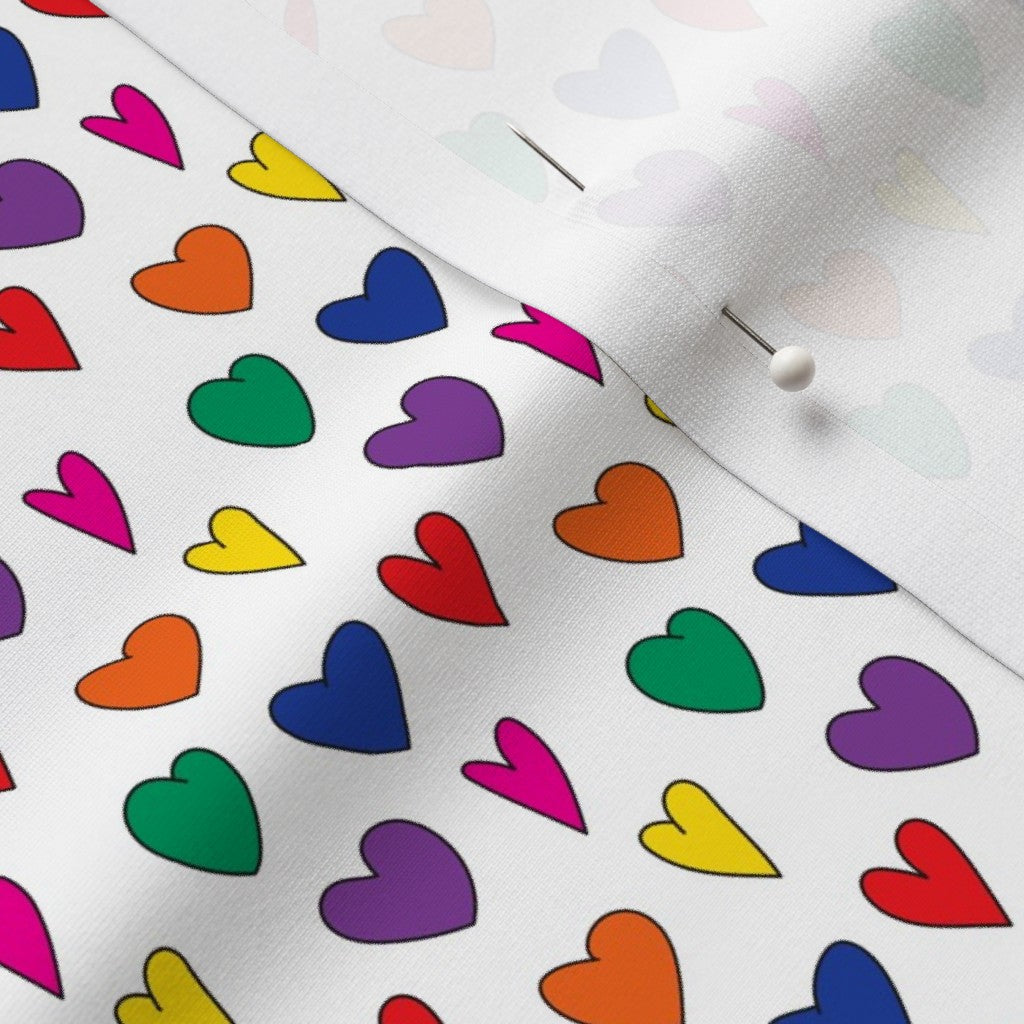 Mini Rainbow Hearts WhiteSport Lycra® Printed Fabric by Studio Ten Design