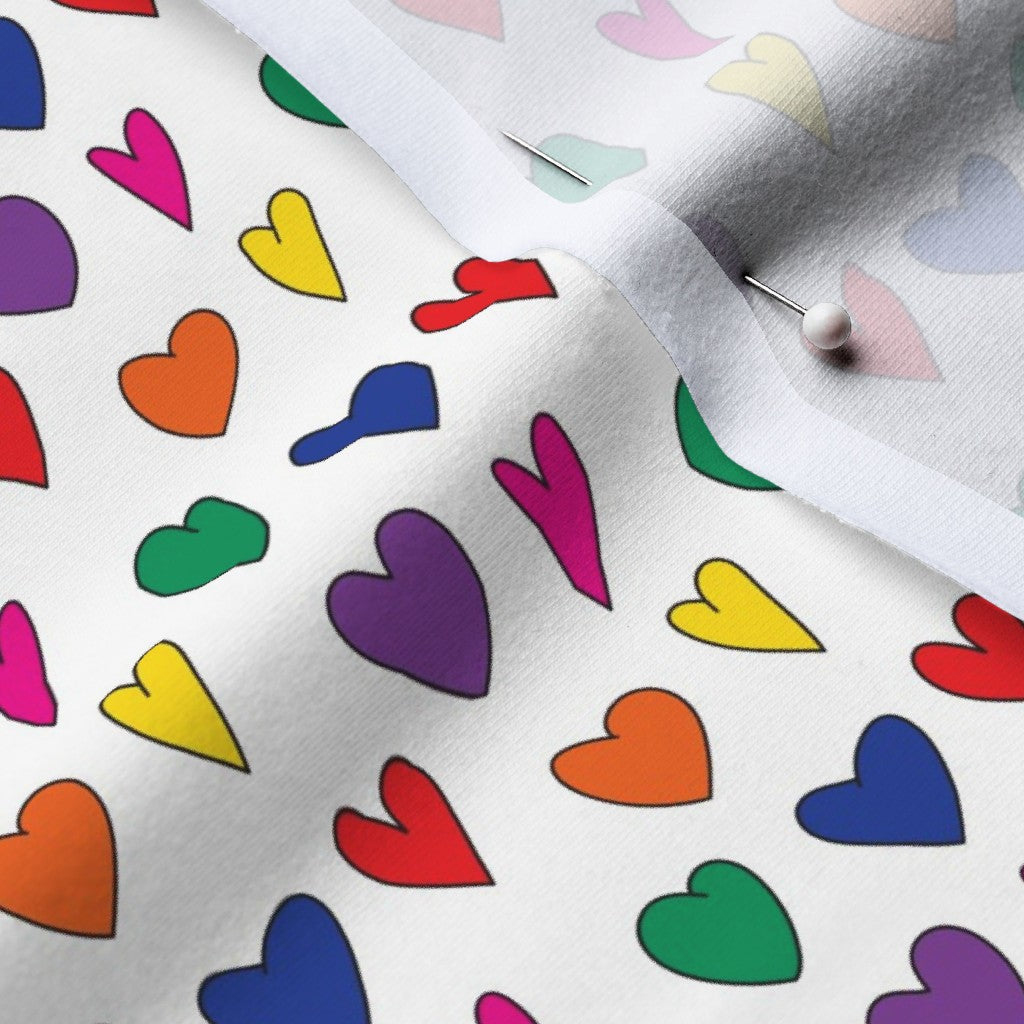 Mini Rainbow Hearts WhiteCotton Spandex Jersey Printed Fabric by Studio Ten Design