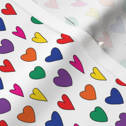 Mini Rainbow Hearts WhiteWide Cotton Sateen 6.5 oz Printed Fabric by Studio Ten Design