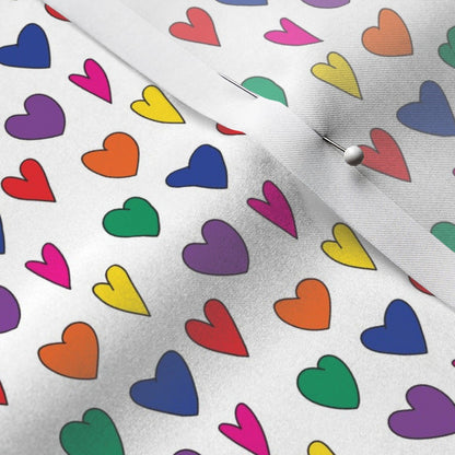 Mini Rainbow Hearts WhiteSatin Printed Fabric by Studio Ten Design