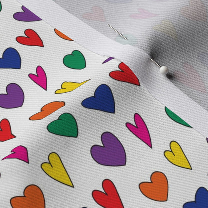 Mini Rainbow Hearts WhiteDogwood Denim Printed Fabric by Studio Ten Design