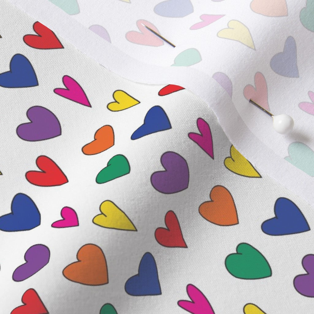 Mini Rainbow Hearts WhiteSport Stretch Woven Printed Fabric by Studio Ten Design