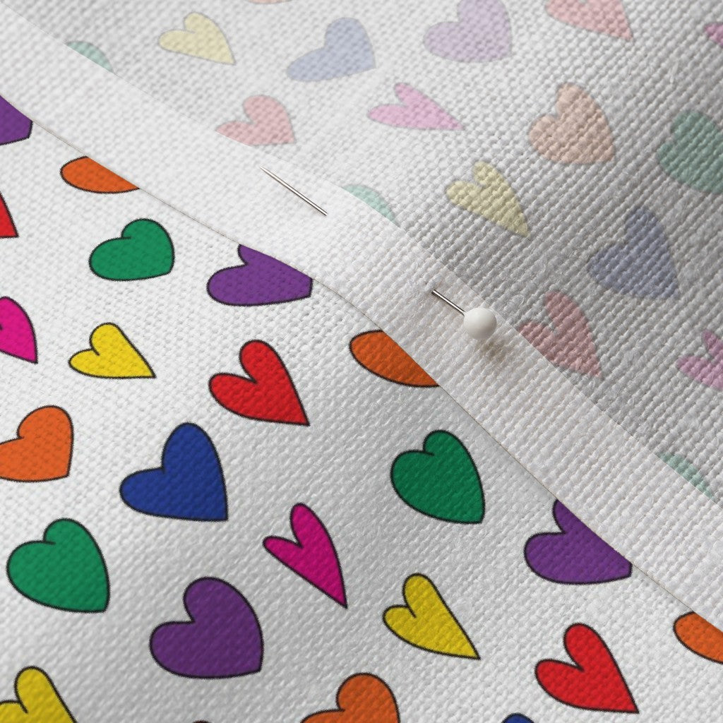 Mini Rainbow Hearts WhiteBelgian Linen™ Printed Fabric by Studio Ten Design