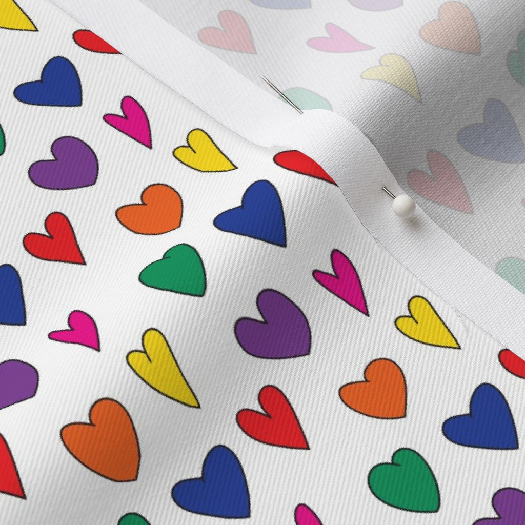 Mini Rainbow Hearts WhiteLightweight Cotton Twill Printed Fabric by Studio Ten Design