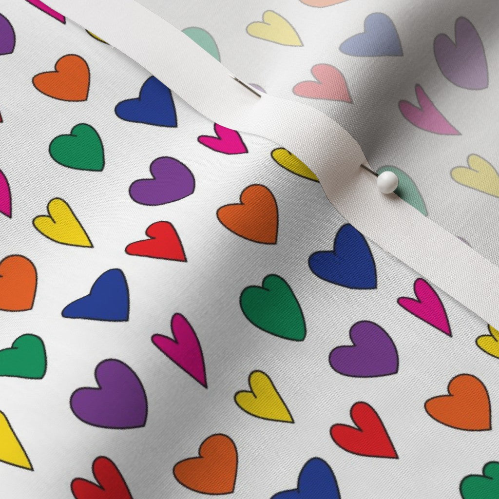 Mini Rainbow Hearts WhiteCotton Poplin Printed Fabric by Studio Ten Design