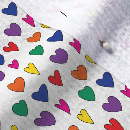 Mini Rainbow Hearts WhiteSeersucker Printed Fabric by Studio Ten Design