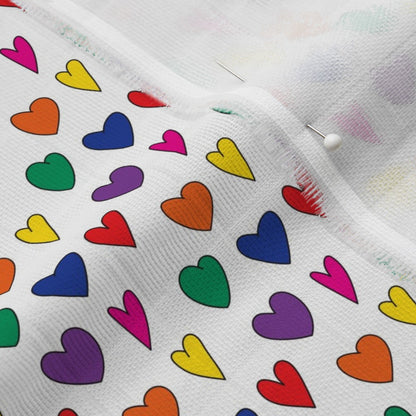 Mini Rainbow Hearts WhiteOrganic Sweet Pea Gauze Printed Fabric by Studio Ten Design