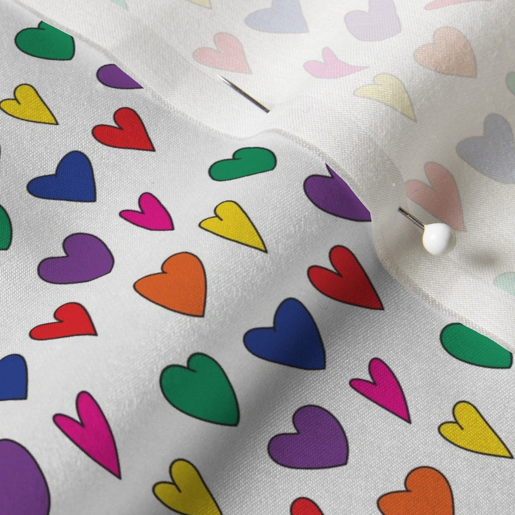 Mini Rainbow Hearts WhiteCotton Silk Printed Fabric by Studio Ten Design