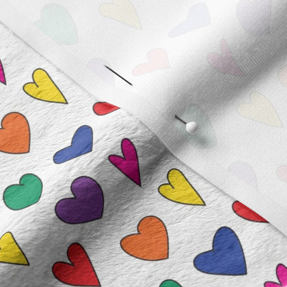 Mini Rainbow Hearts WhiteMinky Printed Fabric by Studio Ten Design