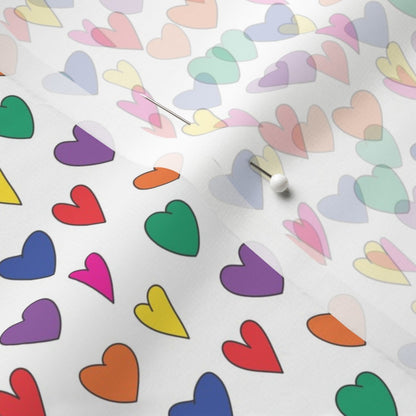 Mini Rainbow Hearts WhiteChiffon Printed Fabric by Studio Ten Design