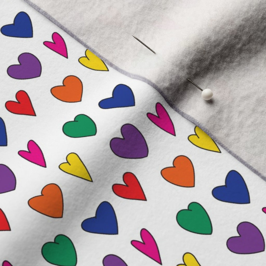 Mini Rainbow Hearts WhitePerformance Velvet Printed Fabric by Studio Ten Design