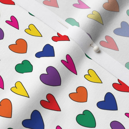 Mini Rainbow Hearts WhiteModern Jersey Printed Fabric by Studio Ten Design