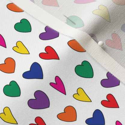 Mini Rainbow Hearts WhiteLinen Cotton Canvas Printed Fabric by Studio Ten Design