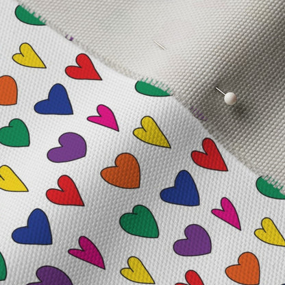 Mini Rainbow Hearts WhiteCypress Cotton Canvas Printed Fabric by Studio Ten Design