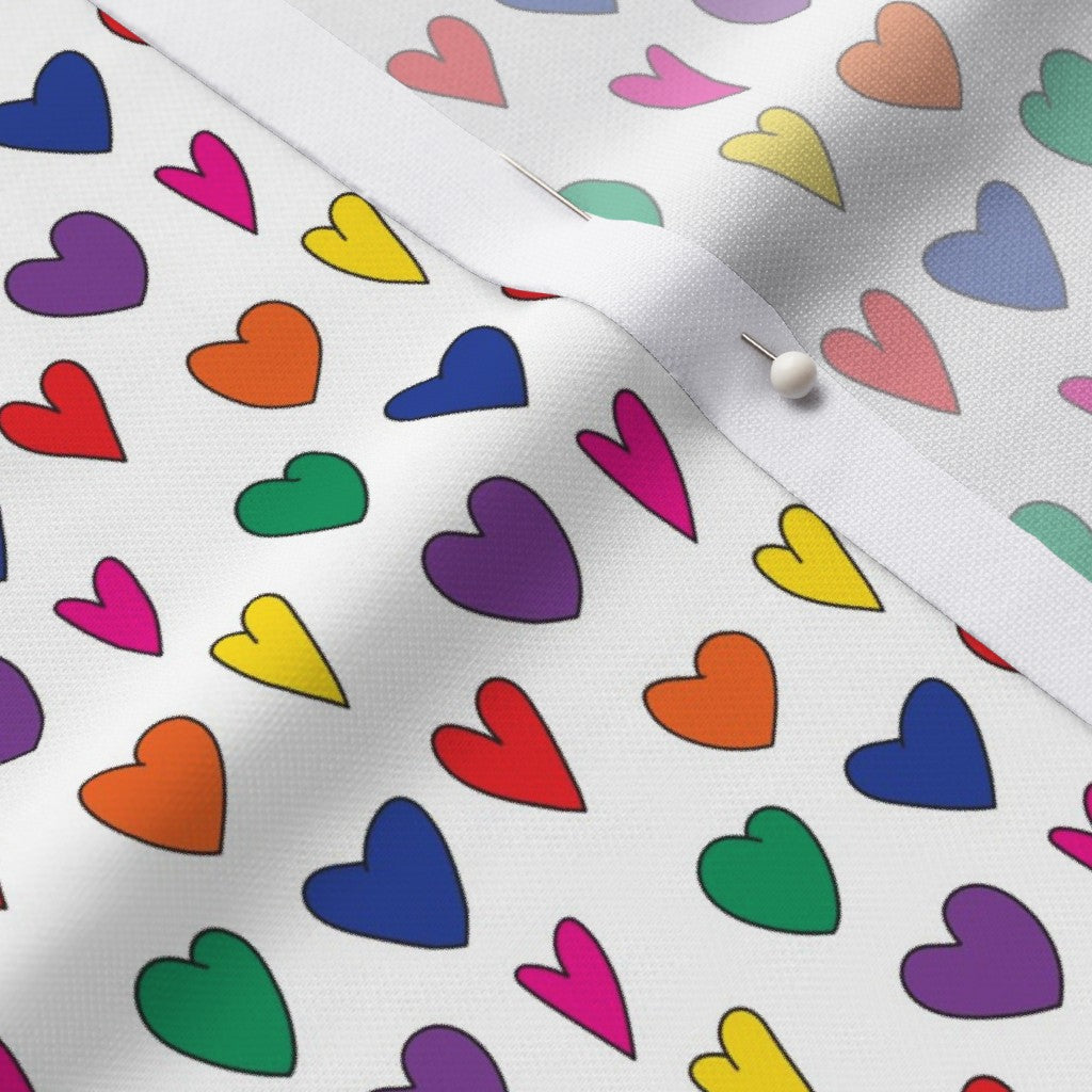 Mini Rainbow Hearts WhiteSport Piqué Printed Fabric by Studio Ten Design