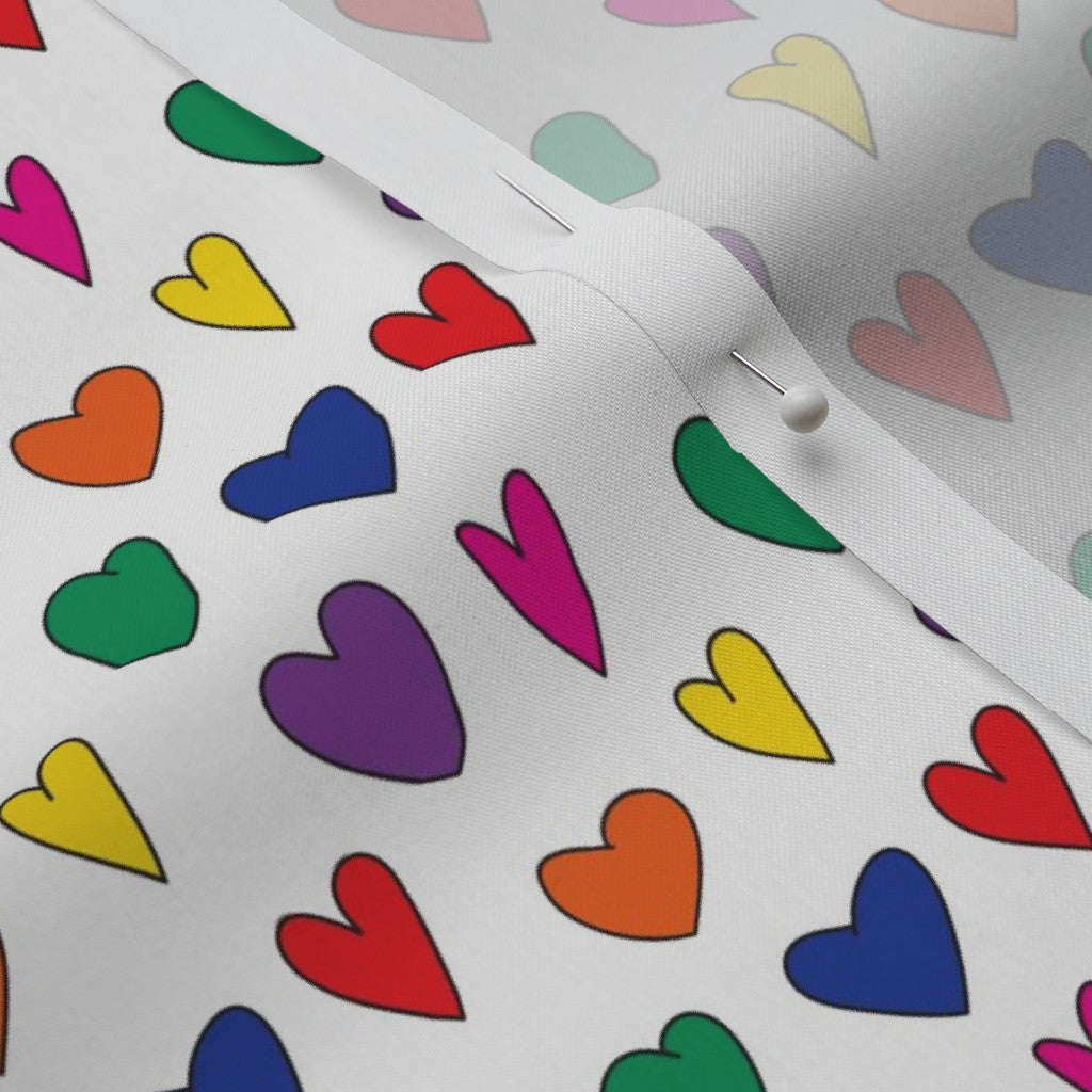 Mini Rainbow Hearts WhiteWide Cotton Sateen 3.5 oz Printed Fabric by Studio Ten Design