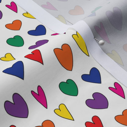 Mini Rainbow Hearts WhiteCotton Lawn Printed Fabric by Studio Ten Design